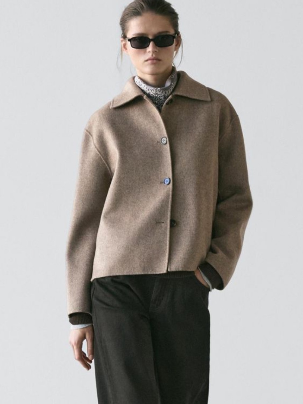 Massimo Dutti Wool Blend Short Jacket Taupe S NEW $350